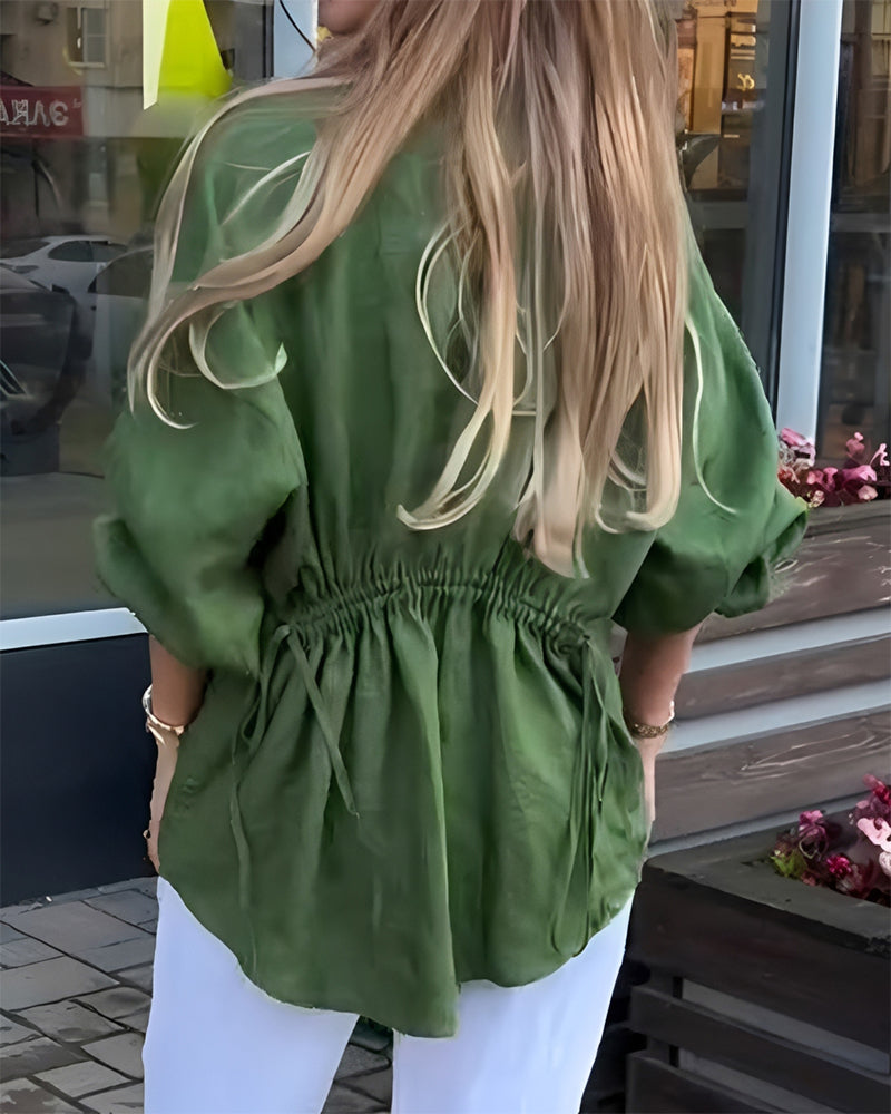 Elastic Waist Lantern Sleeve Blouse