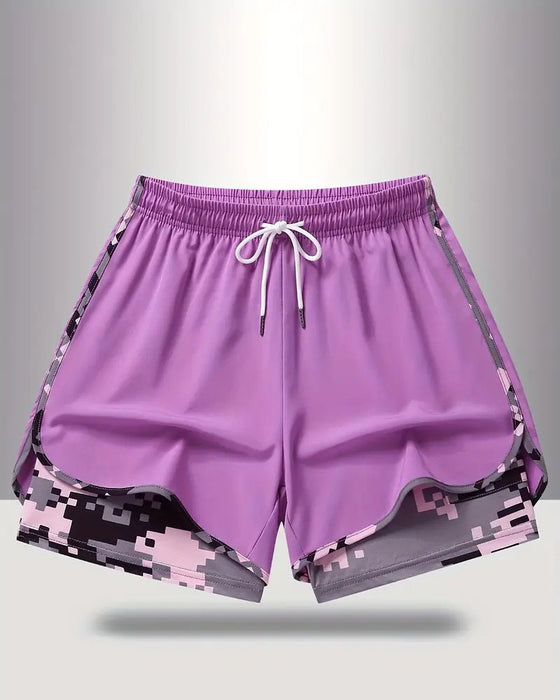 Drawstring Camo Patchwork Anti-Exposure Shorts
