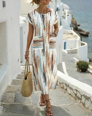 Crew Neck Vertical Stripe Print Dress
