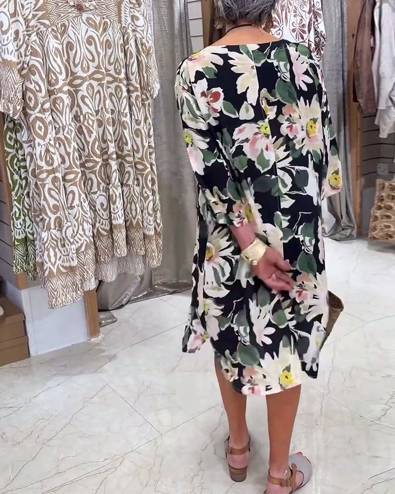 Daisy Print Loose Fit Casual Dress