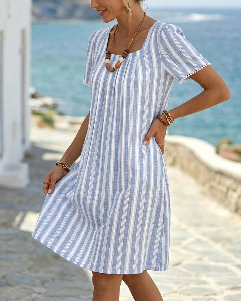 Striped Square Neck Shift Dress
