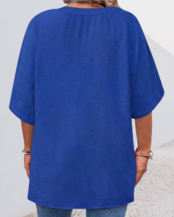 Loose Solid Color Short Sleeve Blouse