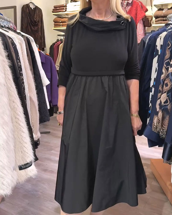 Cowl Neck Patchwork A-Line Maxi Dress