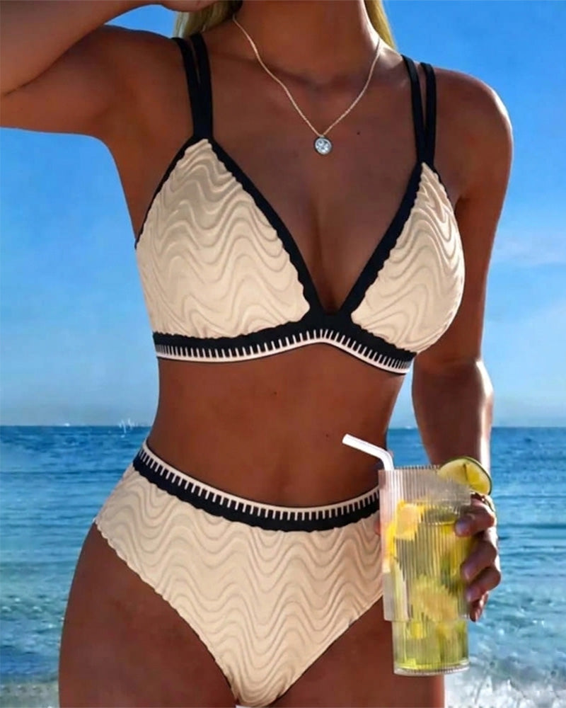 Color Block Double Strap Textured Bikini