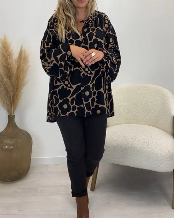 Floral print casual long sleeve top