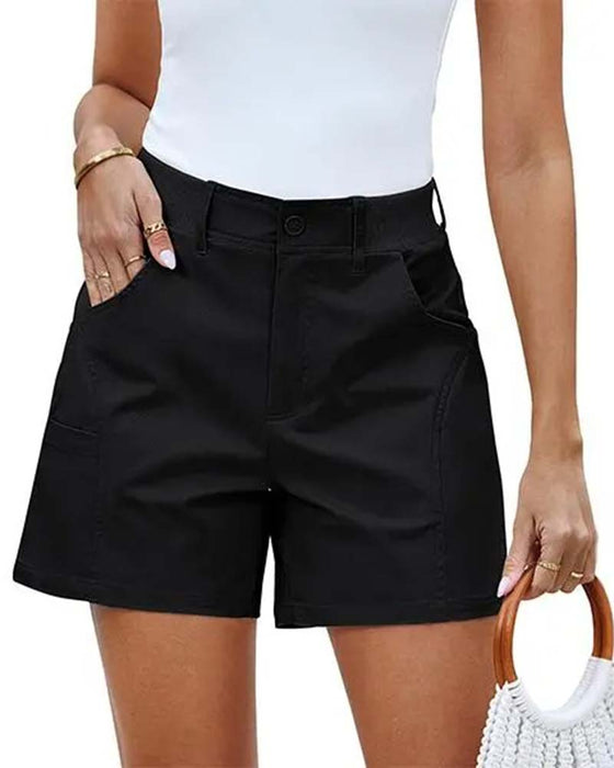 Pocket Button Solid Color Shorts