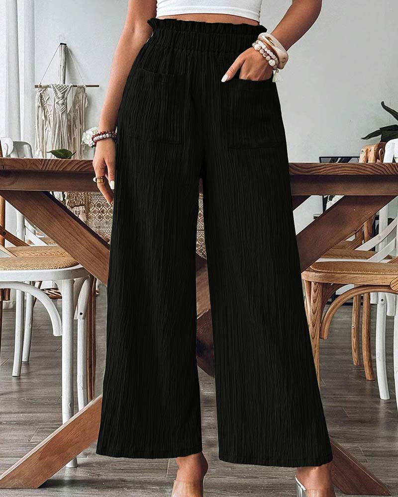 Patch Pocket Solid Elastic Waist Casual Pant