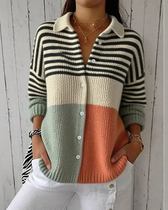 Lapel Button Stripe Color-Black Coat