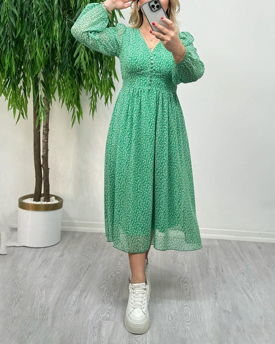 Printed elegant button dress