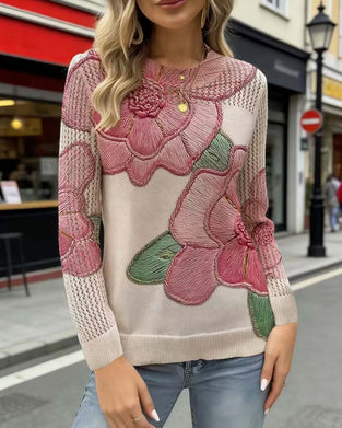 Flower Pattern Casual Long Sleeve Pullover