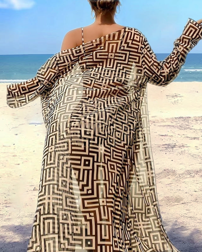 Flat-Front Bikini Three-Piece Set