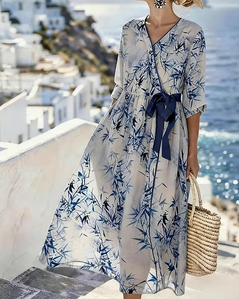 Printed Tie Loose Dress