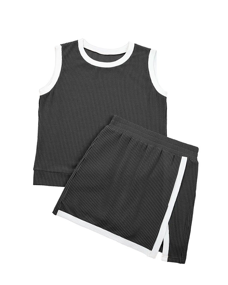 Striped Split Anti Exposure Tank Top Set