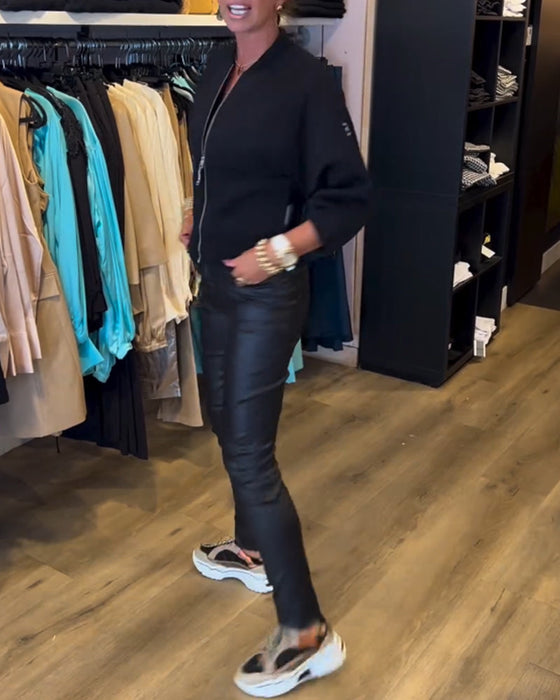 Solid color zipper casual jacket