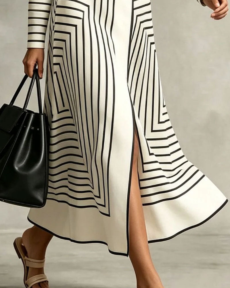 Geometric Striped Shirt Dress