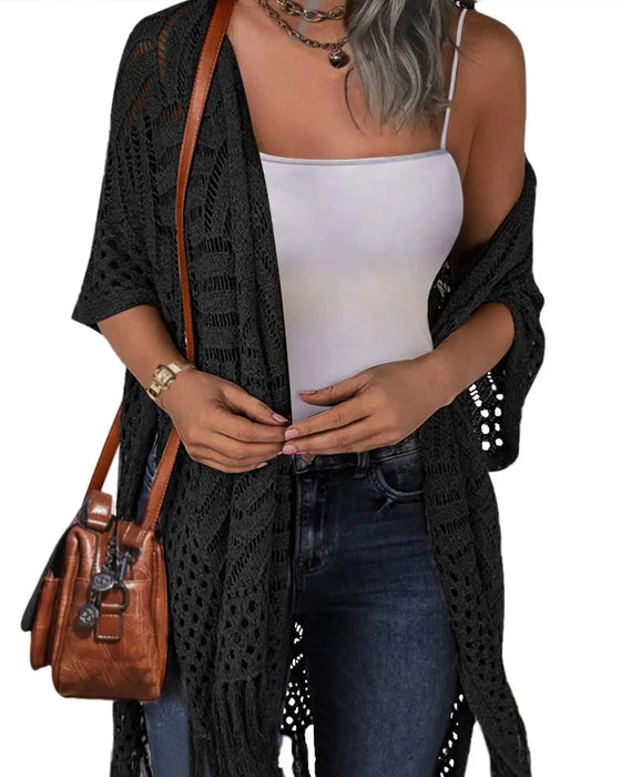 Cut-Out Fringe Knit Cardigans