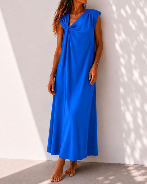Asymmetrical Neck Twist Elegant Maxi Dress