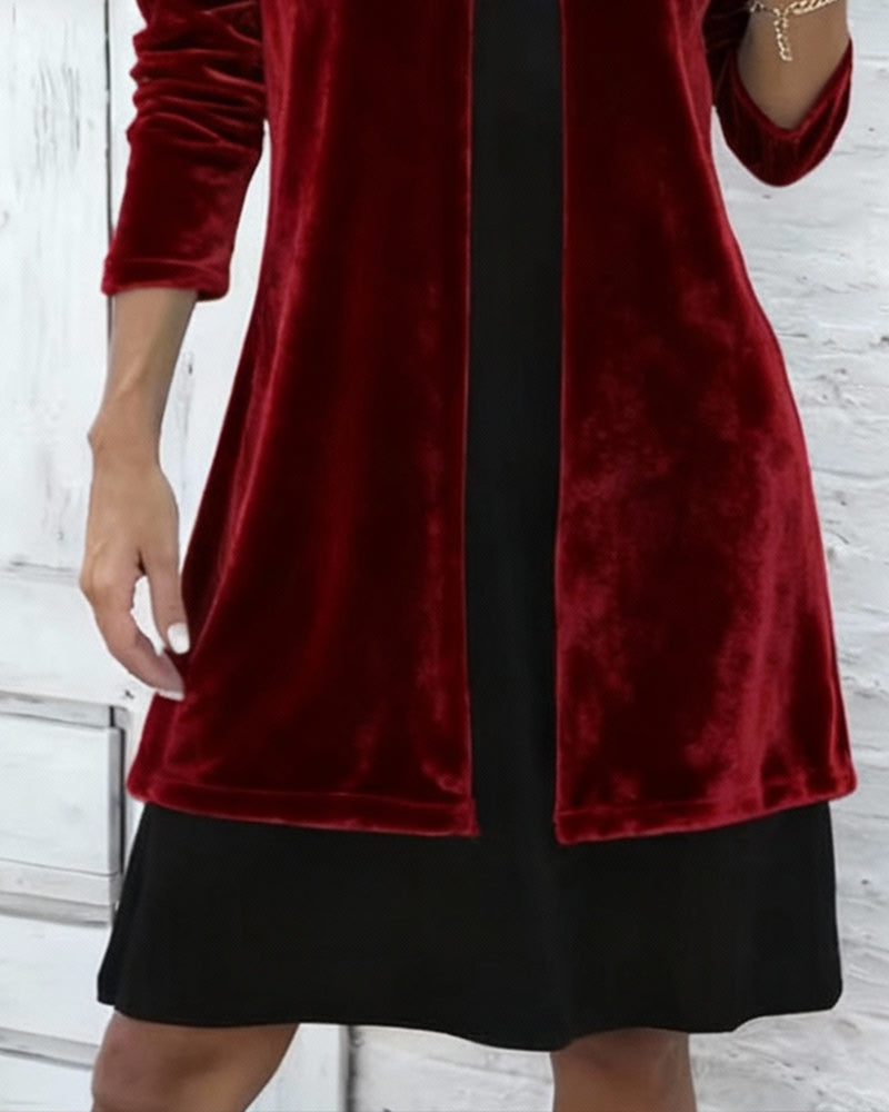 Faux Two-Piece Velvet Dress