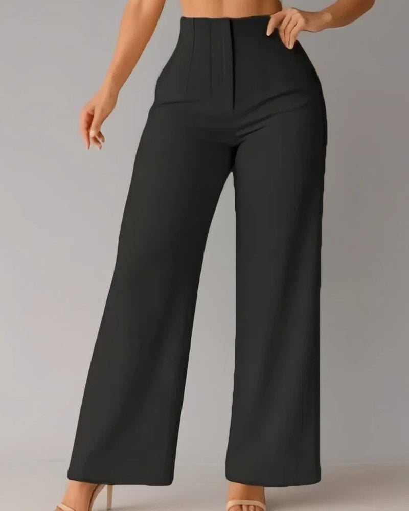 Solid Casual Blazer Wide Leg Pant