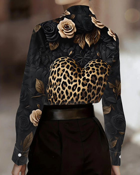 Button Leopard Heart Floral Shirt