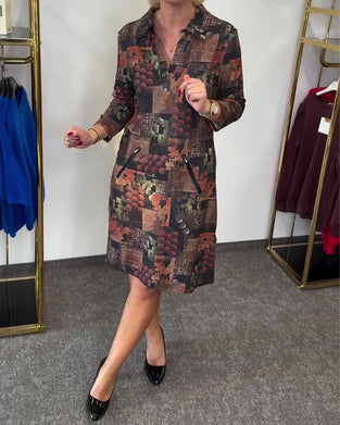 Lapel Vintage Print Short-Sleeved Dress