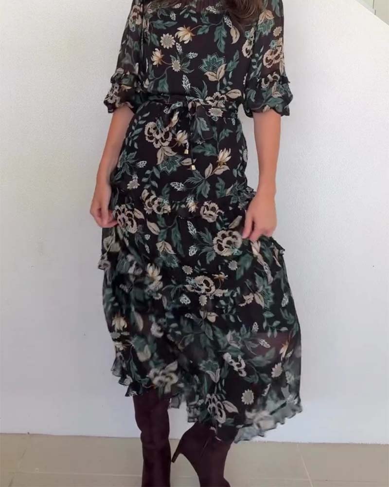 Vintage Floral Puff Sleeve Dress