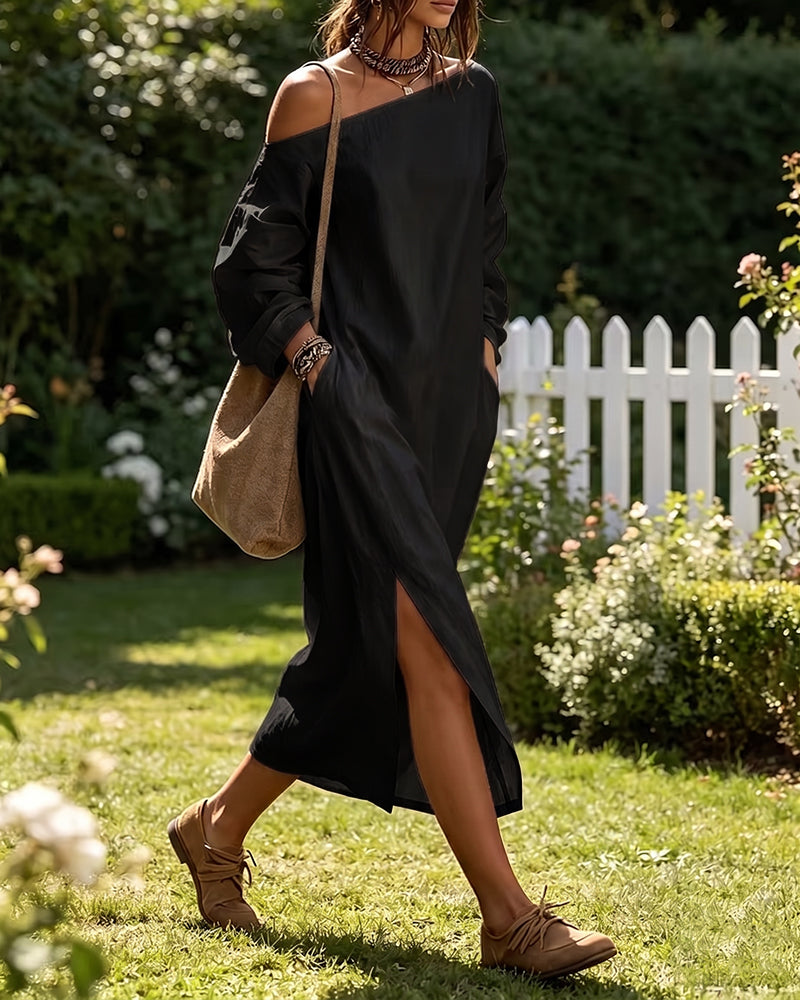 Casual One Shoulder Slit Dress