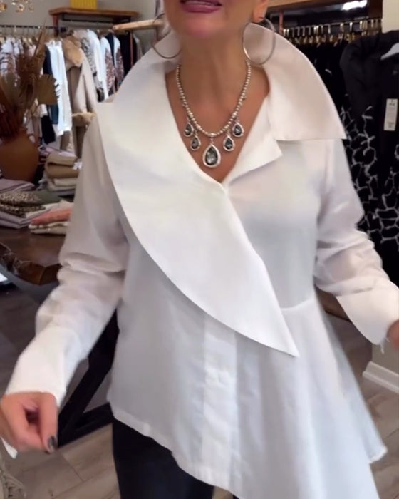 Irregular Lapel Solid Color Shirt