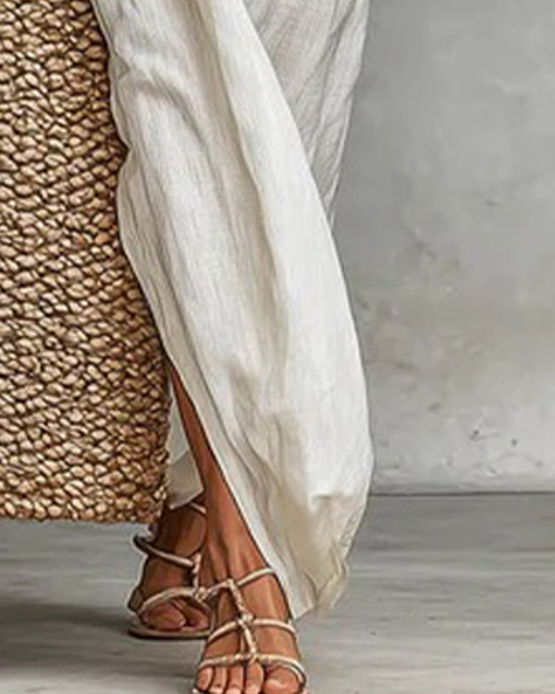 Lapel Buttoned Long Shirt Dress