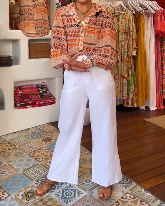 Lapel retro printed shirt