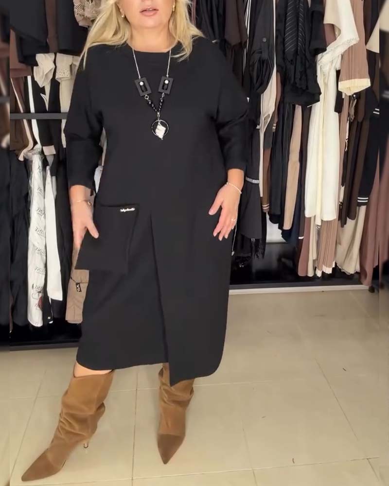 Round Neck Loose Solid Color Dress