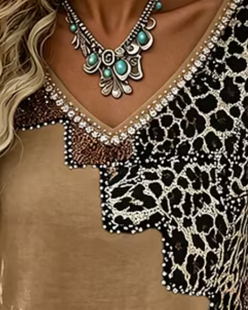 V-Neck Leopard Print Blouse