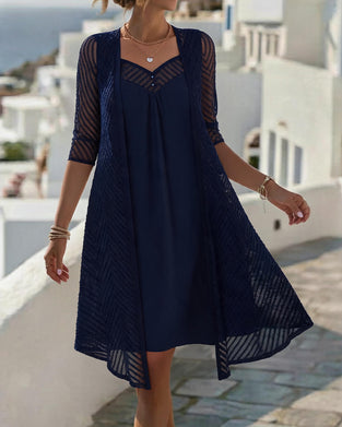 Solid Color Hollow Small V-Neck Dress