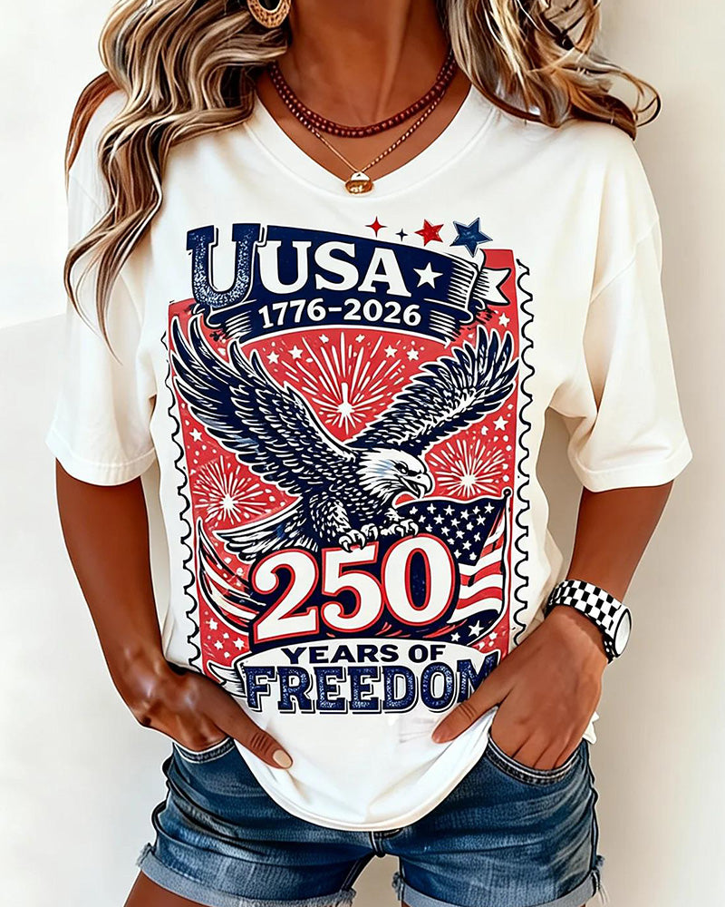 Crew Neck Eagle Print T-Shirt