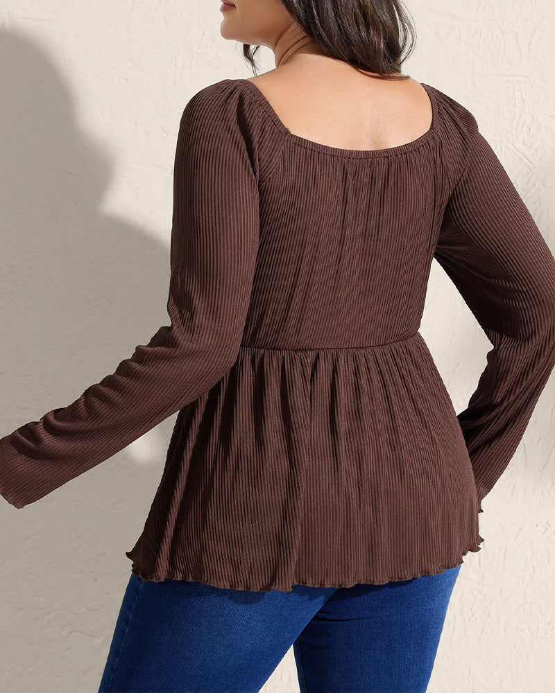 Drawstring Shirred Long Sleeve Top