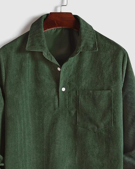 Men's Solid Color Lapel Button Blouse