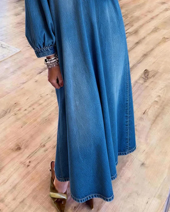 Denim Shirt Style Maxi Dress