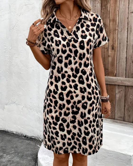 Lapel Slim Leopard Print Dress