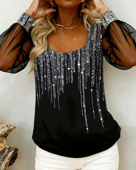 Fashionable Patchwork Long-Sleeved Top