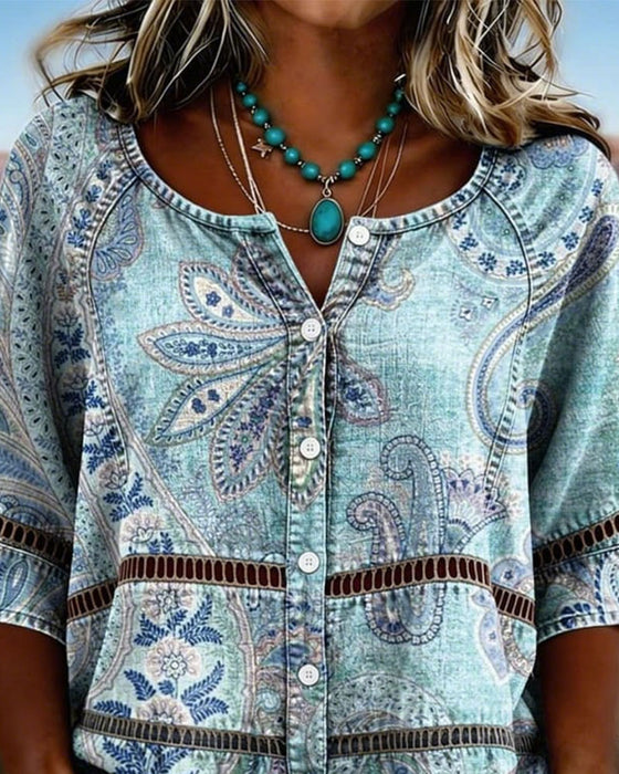 Paisley Print Three-Quarter Sleeve Shirt