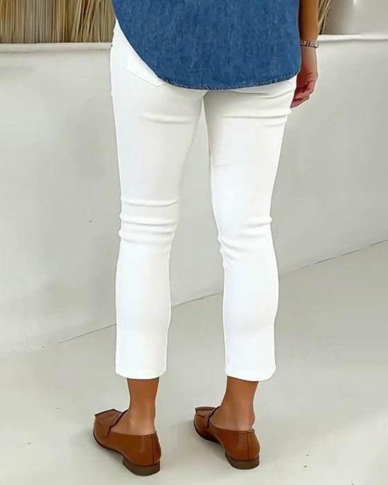 High-Waisted Slim-Fit Cropped Pants