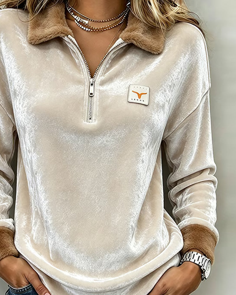 Half Zip Fashion Lapel Top