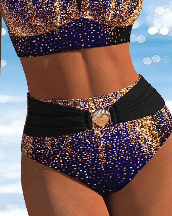Halter Gold Shimmer High Waist Bikini