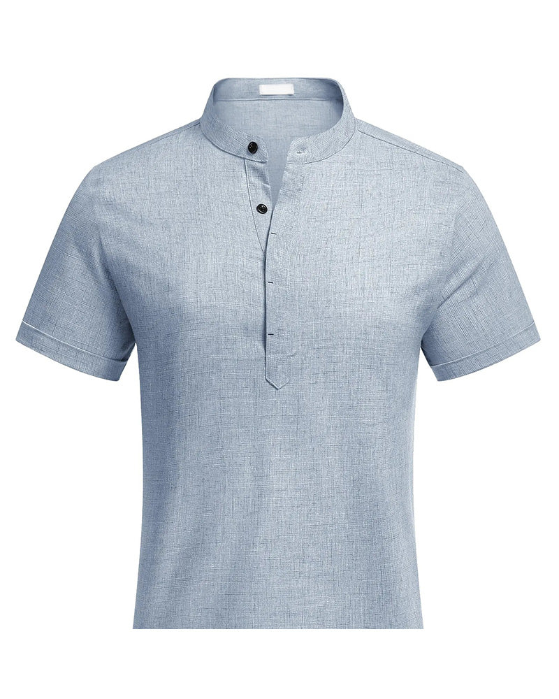 Stand Collar Half-Placket Henley Shirt