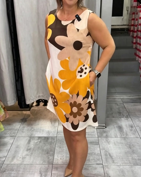 Crew Neck Printed Sleeveless Dress