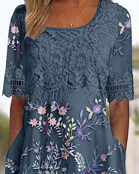 Lace Floral Patchwork A-Line Dress