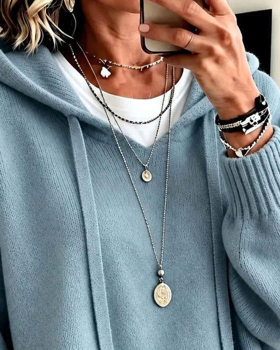 Hooded Drawstring Drop Shoulder Loose Pullover