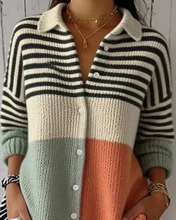 Lapel Button Stripe Color-Black Coat