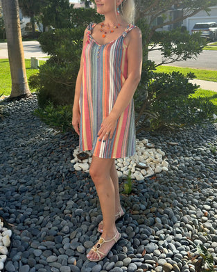Strappy V-Neck Striped Sleeveless Dress