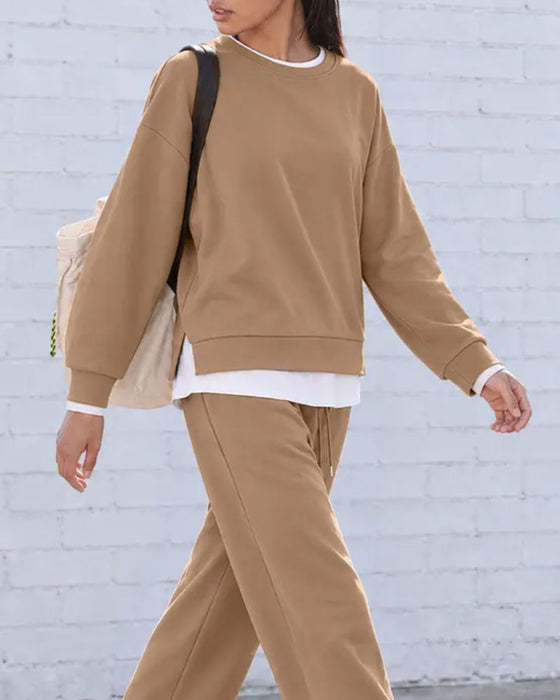 Solid Color Long Sleeve Two Piece Set